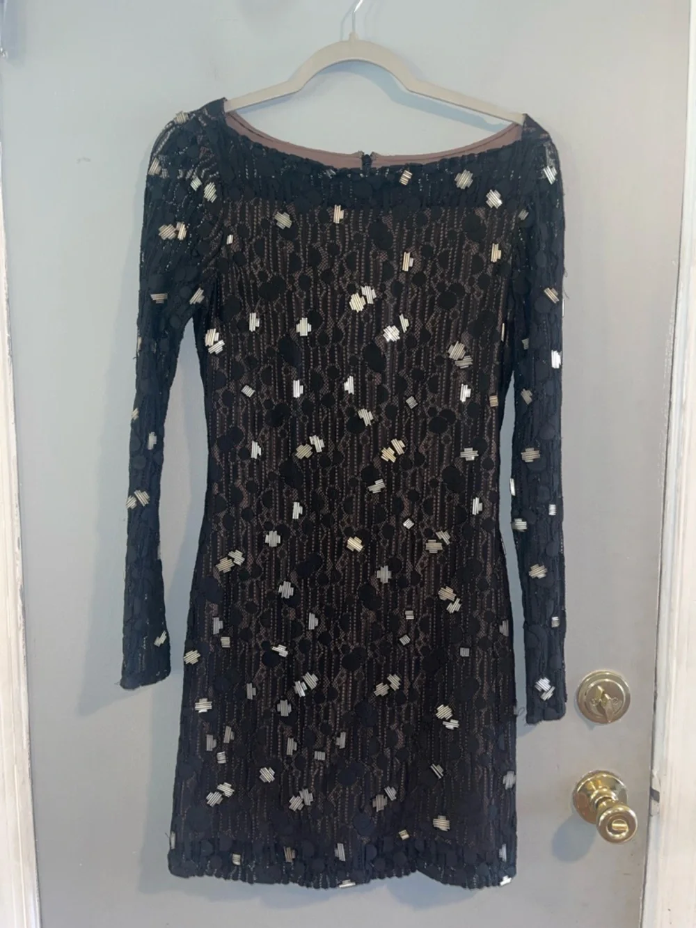 Diane von Furstenberg New Zarita‎ Silver Bubbles Black Mini Dress Size 0